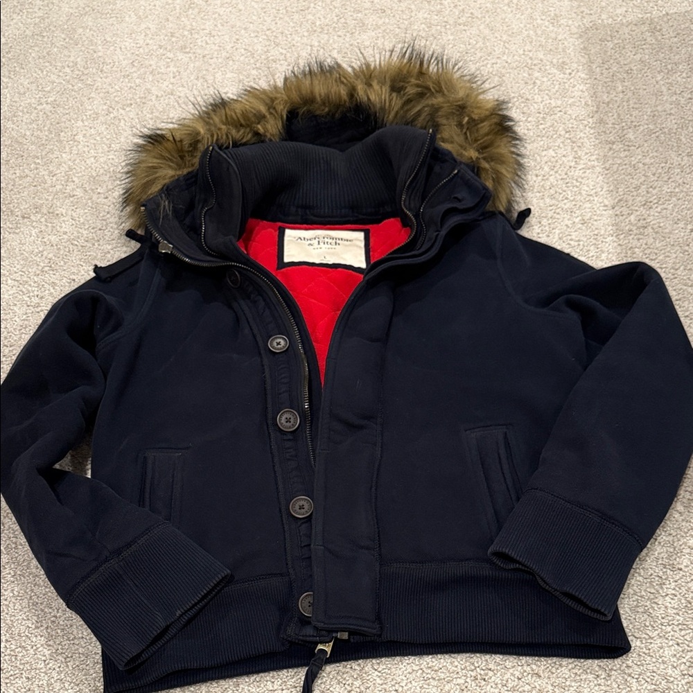 Navy Blue Jacket with Faux Fur Hood